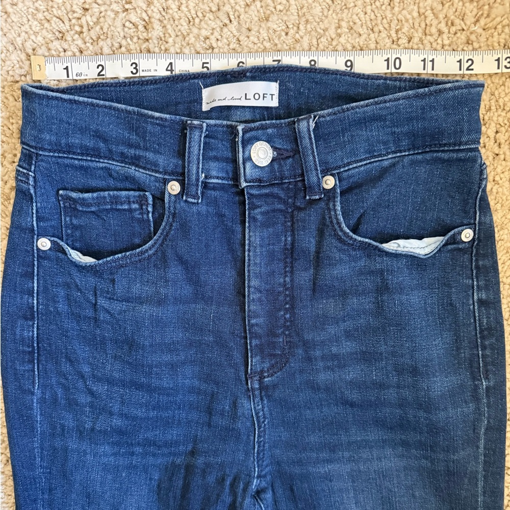LOFT High Rise Slim Flare Jeans Size 25 Dark Wash Stretch Denim - Picture 10 of 12